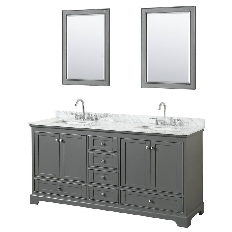 Wyndham Collection Deborah 72" Free Standing Double Vanity Set with - Dark Gray / White Carrara Marble Top / Polished