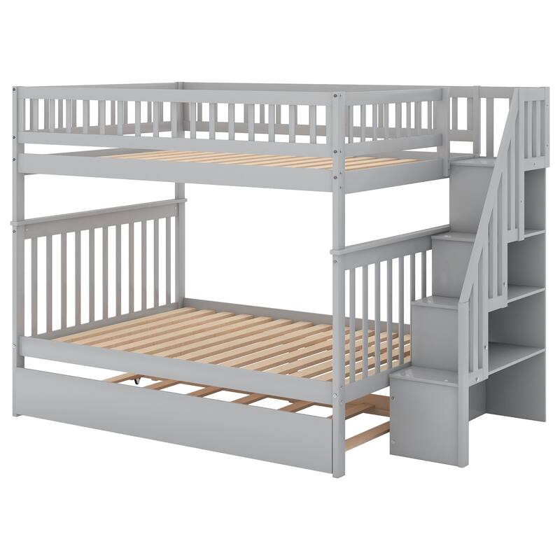 Full over Full Bunk Bed with Twin Trundle, Convertible Bunk Bed Frame