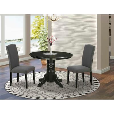 Round Dinette Set 3pc - 42" Table & 2 Parsons Chairs - Rustic Linen Fabric - Dark Grey Home Kitchen