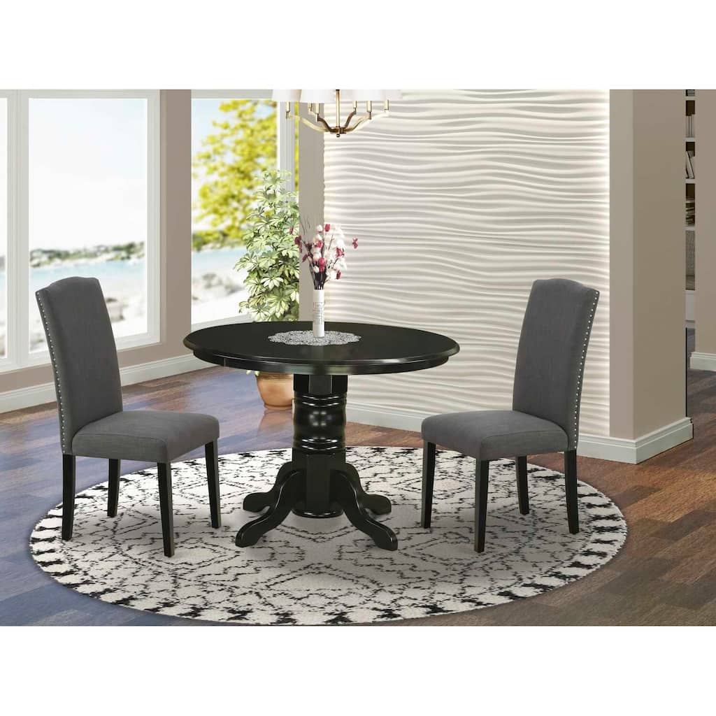 Round Dinette Set 3pc - 42" Table & 2 Parsons Chairs - Rustic Linen Fabric - Dark Grey Home Kitchen