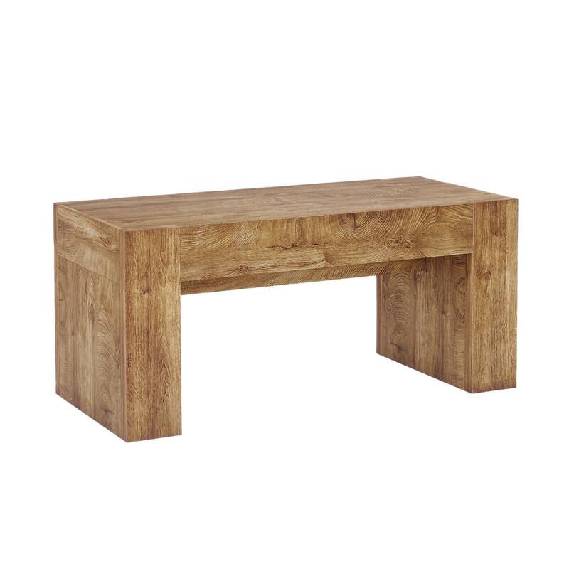 48" Farmhouse Coffee Table, Rectangle Wooden Center Table with Hidden Storage Drawer, Thick Coffee Tables for Living Room