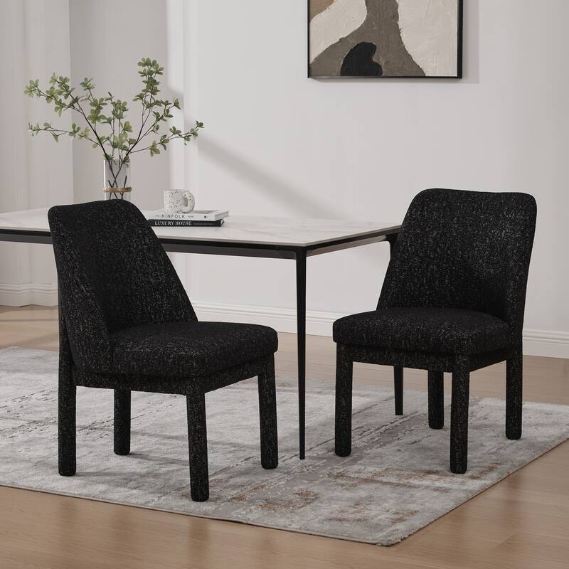 Upholstered Dining Chairs Set, Modern Dining Room Chairs Chenille Side Chairs with Curved Backrest, Armless Living Room Chair - Black Grey Set of 2
