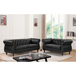 Capri Faux Leather Chesterfield Rolled Arm 2-Piece Living Room Set ...