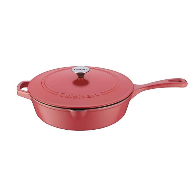 Cuisinart 12 Inch Cast Iron Chicken Fryer with Lid, 4.5 Quart Capacity, Porcelain Enameled Interior, Oven/Induction Safe - Enameled - Porcelain/Cast Iron - Dishwasher Safe - Peony Pink - 12 Inch - 500-degrees F - 2-Piece