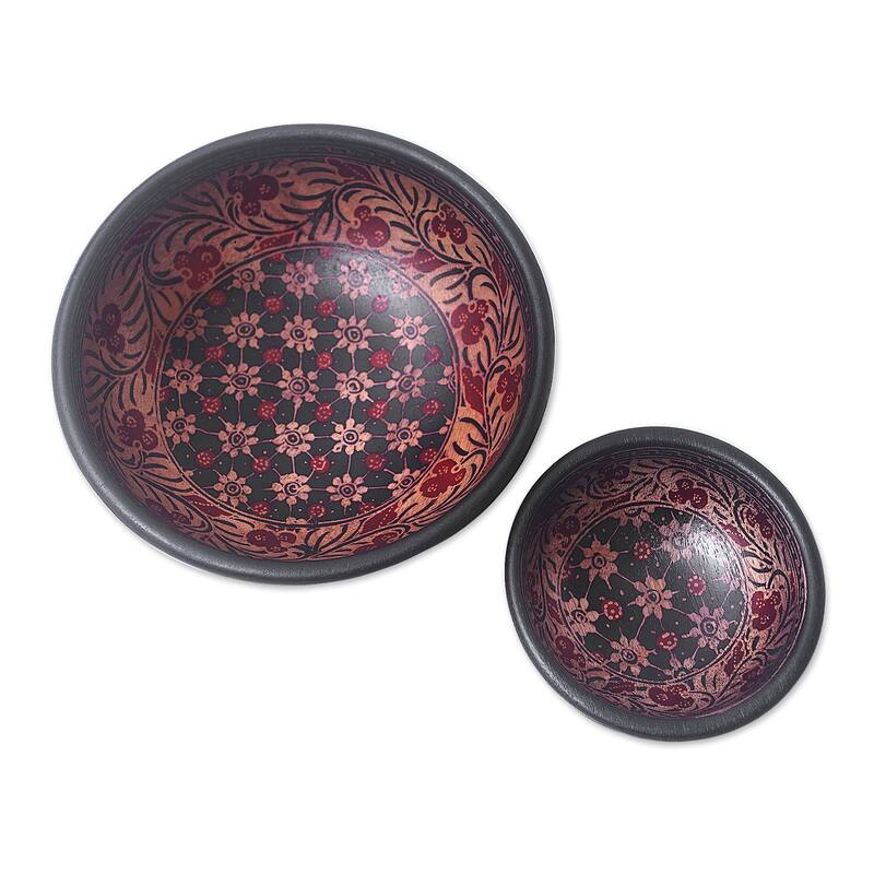 Novica Handmade Truntum Spring Batik Wood Decorative Bowls (Set Of 2)