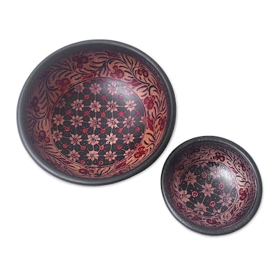 Novica Handmade Truntum Spring Batik Wood Decorative Bowls (Set Of 2)