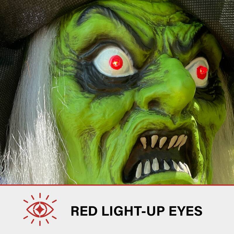 Haunted Hill Farm Cleo the Talking Witch Tree Hugger with Light-Up Eyes for Scary Outdoor Halloween Decoration