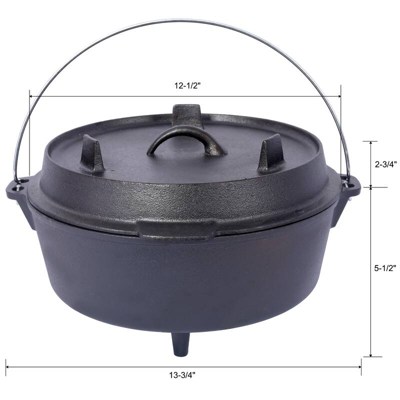 Anmytek 6 Quart Pre-Seasoned Cast Iron Dutch Oven Skillet Lid Camping Leg Base
