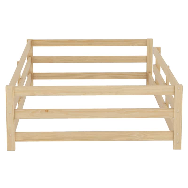 Toddler Montessori Bed Kids Floor Bed Frame with Fences, No Slats Wood Frame Bed for Kids Girls Boys Children's Room