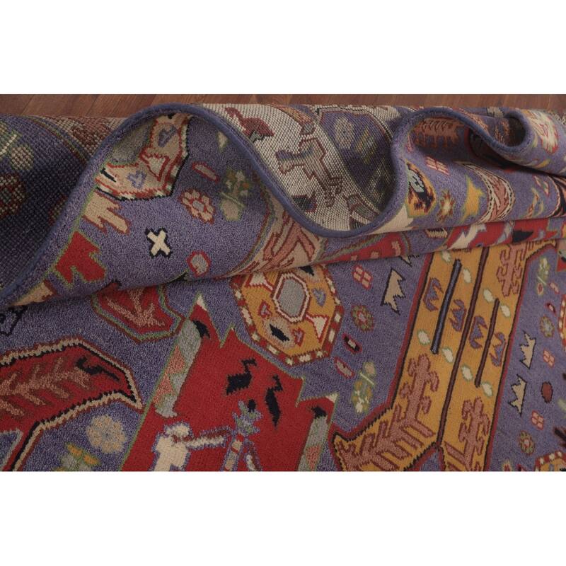 Traditional Purple Kazak Area Rug Handmade Wool Carpet - 9'0"x 11'9"