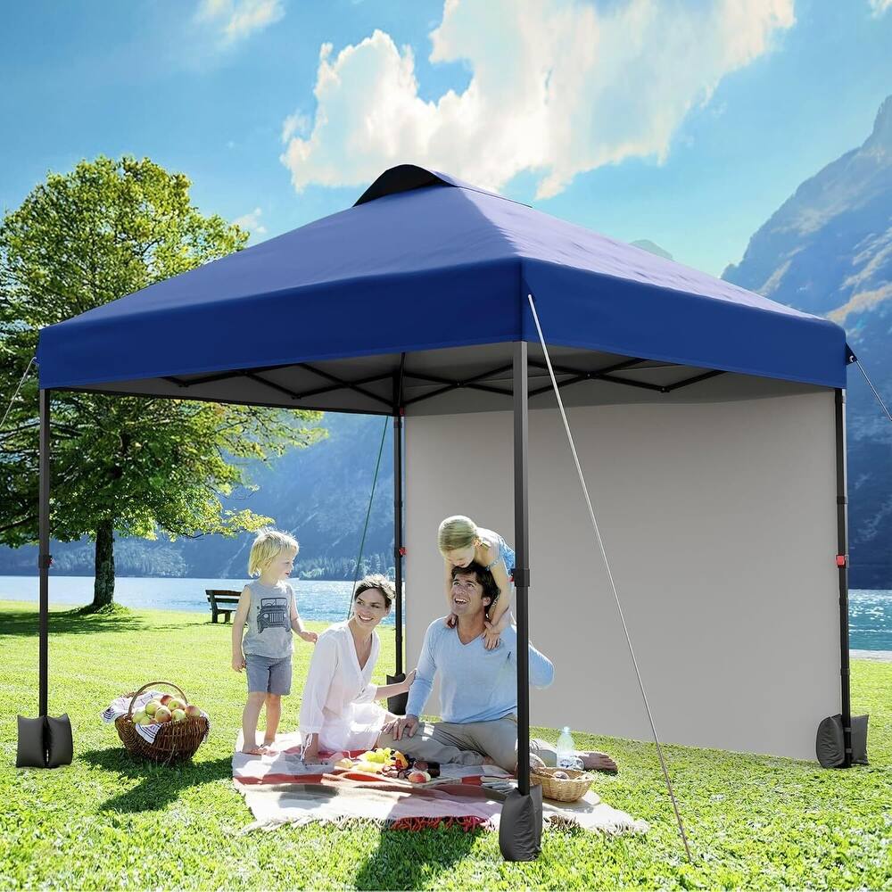 10x10ft Portable Instant Pop Up Canopy Tent with 1 Sidewall for Parties, Camping, Beach - N/A