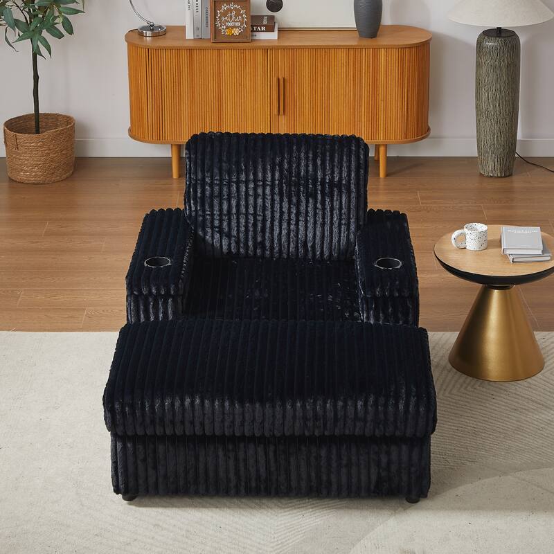 42.5-inch Corduroy single recliner with backrest pillow, cup holder design, storage footrest, comfortable sofa-deep-seated
