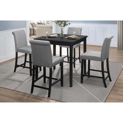 5 Piece Counter Height Dining Table Set, Wooden Kitchen Dining Table Set with Square Table and 4 Upholstered Dining Chairs
