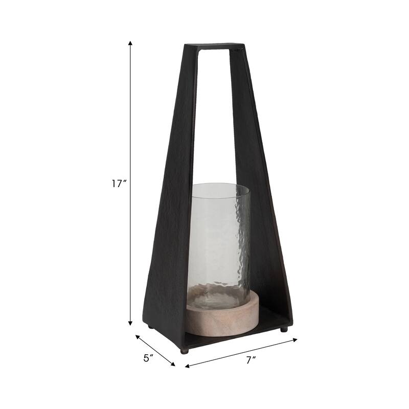 Candle Holder - Black Metal Glass Pillar Hurricane