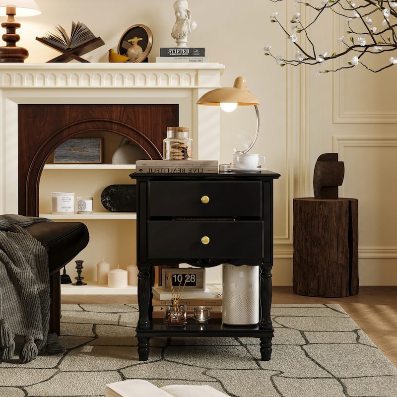 Rustic Farmhouse Accent End Table Nightstand Side Table 2 Colors White/Black