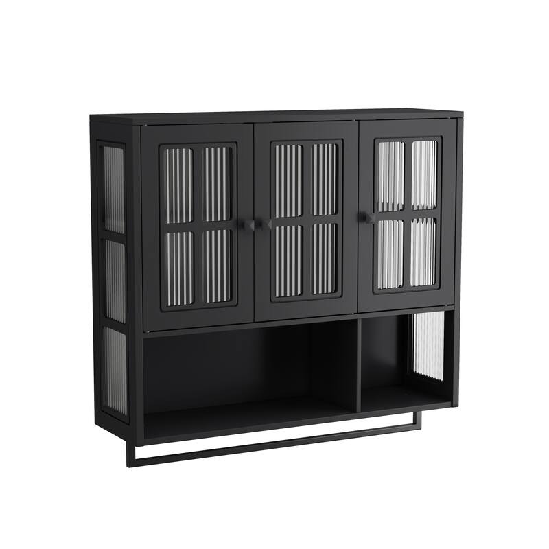 Modern 2 Door/3 Doors Wall Cabinet with 2-tier Enclosed Storage, 1 Open Shelf, and Towel Rack