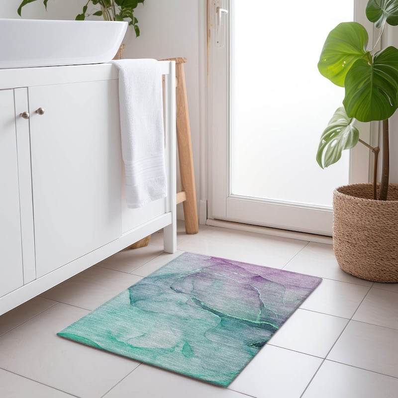 Machine Washable Indoor/ Outdoor Watercolor Chantille Rug - Aloe - 1'8" x 2'6"