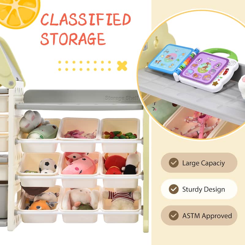 Roomfitters Bookshelf Organizer with 17 Bins and 5 Shelves, Multi Functional Storage Cabinet for Home
