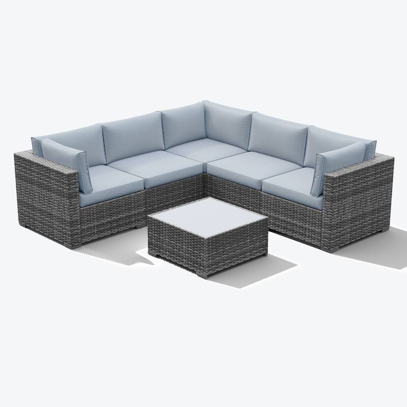 6-Piece Outdoor Wicker Sectional Sofa Set with Cushions