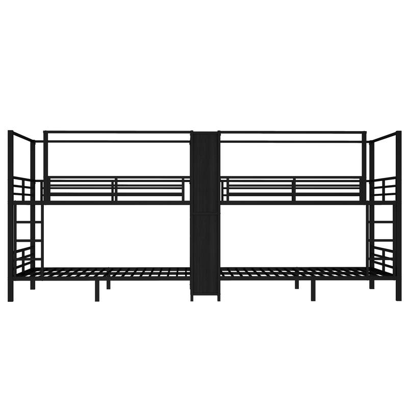Quadruple Metal Bunk Bed, Heavy Duty Metal Bunk Bed Frame with Built Wardrobe and Storage Shelves, Noise Free