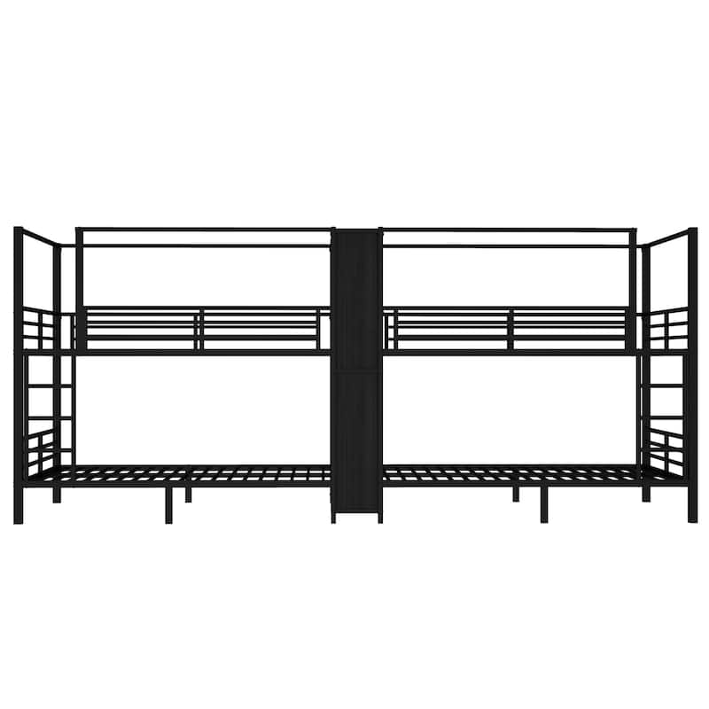 Quadruple Metal Bunk Bed with Built-in Storage Shelves & Wardrobe - Queen/Full/Twin, Sturdy Metal Frame with Noise-reduced