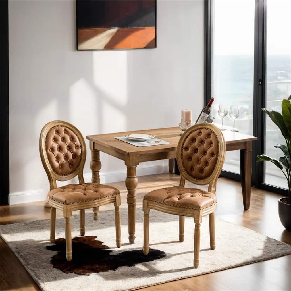 Solid Wood Frame,PU Artificial Leather Dining Chair,2 PCS