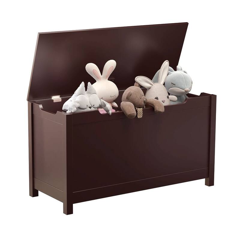 Wooden Toy Box Kids Storage Chest Bench W/ Safety Hinged Lid
