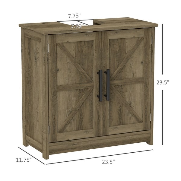 dimension image slide 1 of 4, HOMCOM Pedestal Sink Storage Cabinet, Farmhouse Freestanding Bathroom Sink Cabinet with 2 Barn Doors and Adjustable Shelf, White