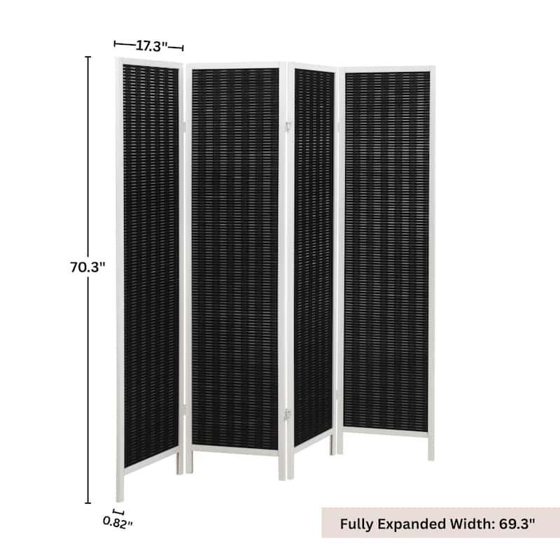 Roundhill Furniture Inkwell 4-Panel Bamboo Room Divider, Folding Portable Partition Screen