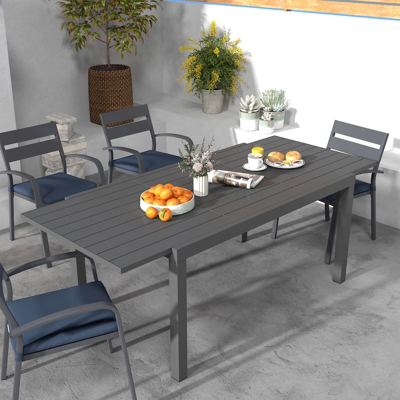 Outdoor 9-piece Aluminum Dining Set Stackable Chairs and Extendable Table