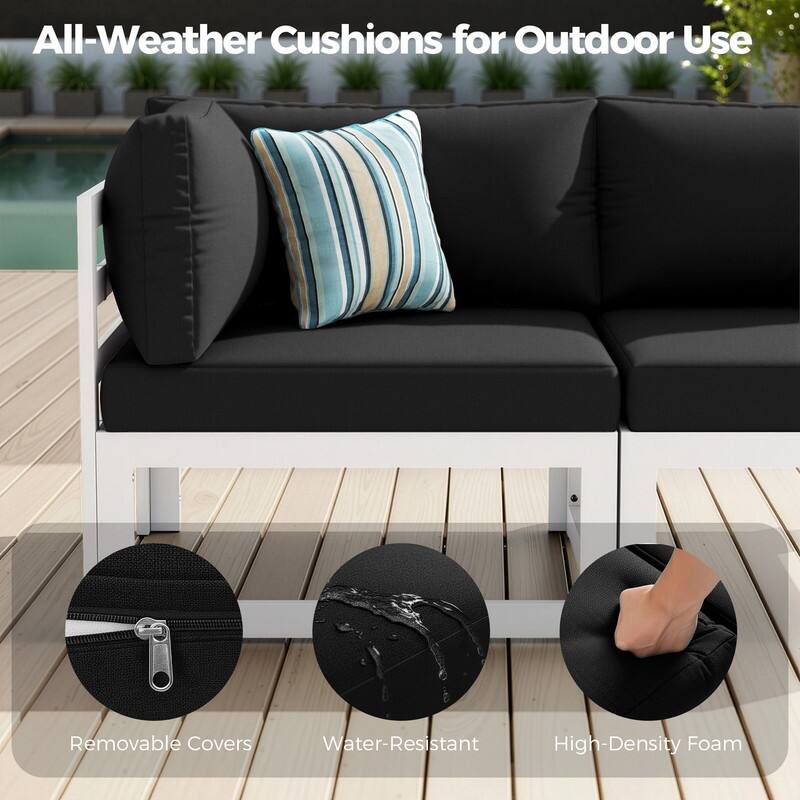 9-Piece Modern Aluminum Outdoor Furniture Set With Fire Pit Table Propane/Gas 60,000 BTU, Extra Large Aluminum Patio Sectional