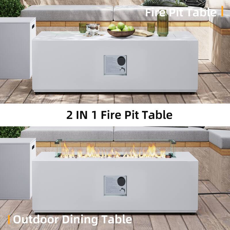 Patio Watcher Outdoor 42in. Iron Fire Pit Table with Propane Tank Cover and Glass Wind Guard