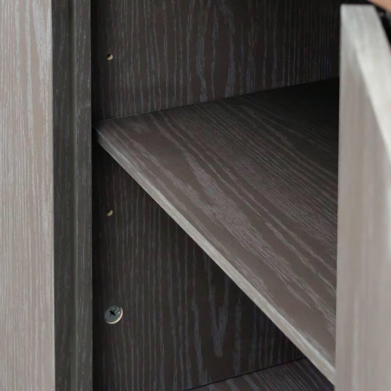 19.6" Rustic Grey End Table with 2‑AC + 2‑USB Charging, Barn‑Door & Adjustable Shelf