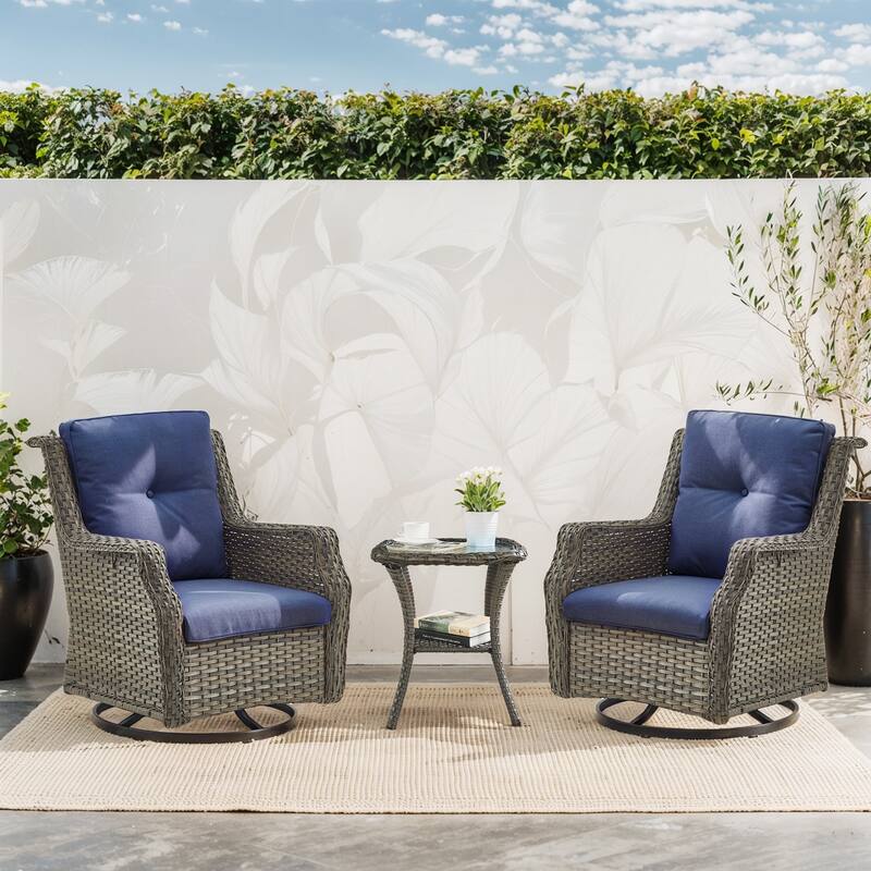 Gymojoy Patio Swivel Rocker Chairs Sets with Side Table - Grey - Grey - Blue