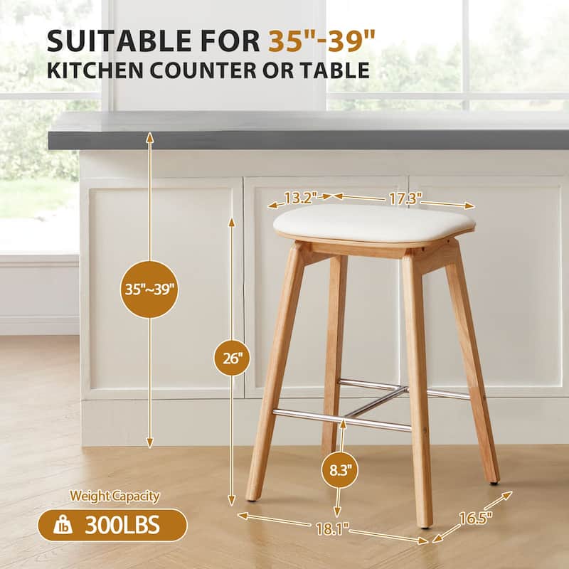 26-Inch Faux Leather Wood Counter Stools Set of 1/2/3 - 26"H x 18.1"L x 16.5"D