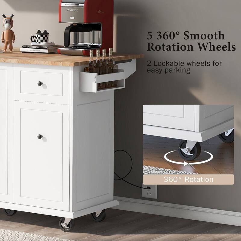 Rubberwood Kitchen Cart with Drop Leaf, Internal Storage Rack, and 2 Drawers