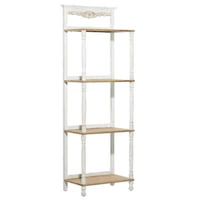 Wood Floral Intricately Carved 4 Shelves Shelving Unit - White - Roche River Decor