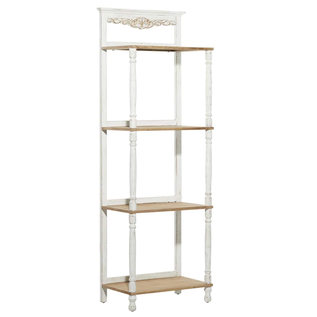 Wood Floral Intricately Carved 4 Shelves Shelving Unit - White - Roche River Decor
