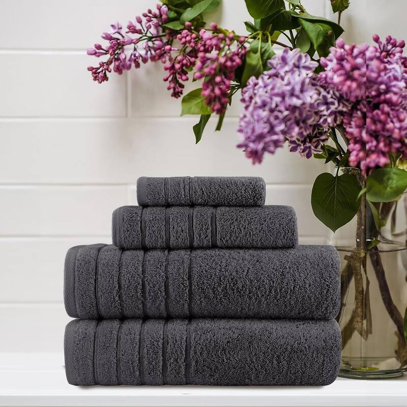 Classic Turkish Towels 4 Piece Cotton Towel Set, Absorbent Hotel & Spa