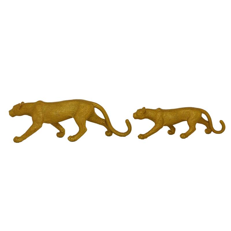 Gold Polystone Leopard Decorative Sculpture (Set of 2) - 18 x 4 x 6 and 14 x 4 x 4