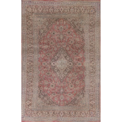 Traditional Mashad Persian Vintage Area Rug Hand-Knotted Wool Carpet - 6'4"x 9'7"