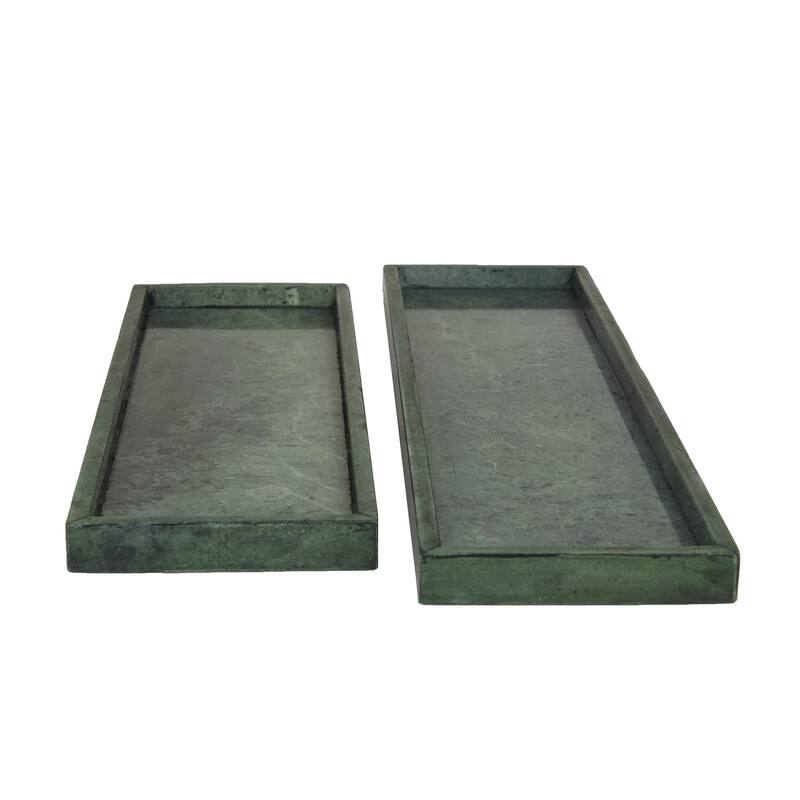 Marble Living Room Decor Tray with Raised Border - Set of 2 White, Black, Green - CosmoLiving by Cosmopolitan