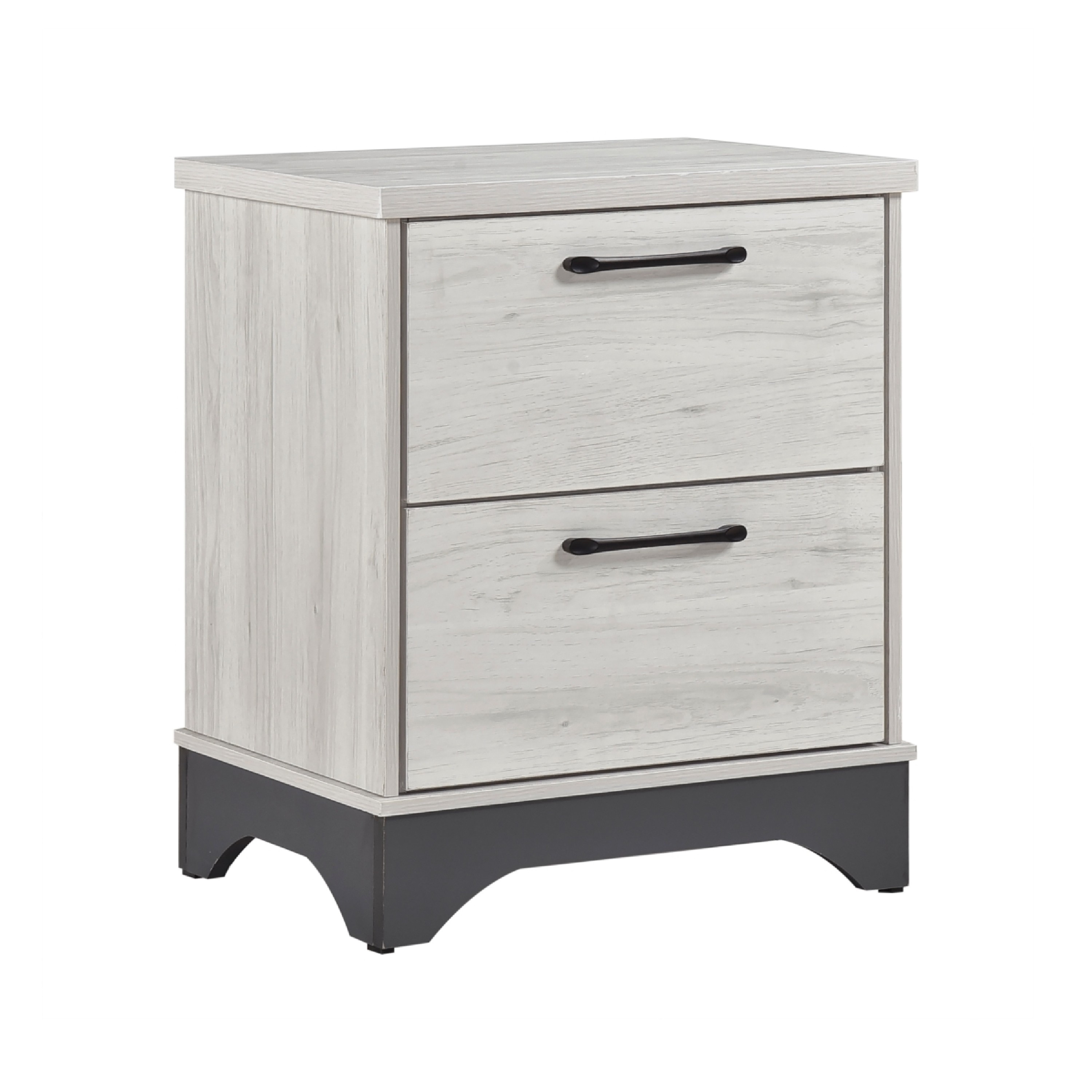 Wly Nightstand, 2 Drawers with Wide Black Handles, White Oak & Gray