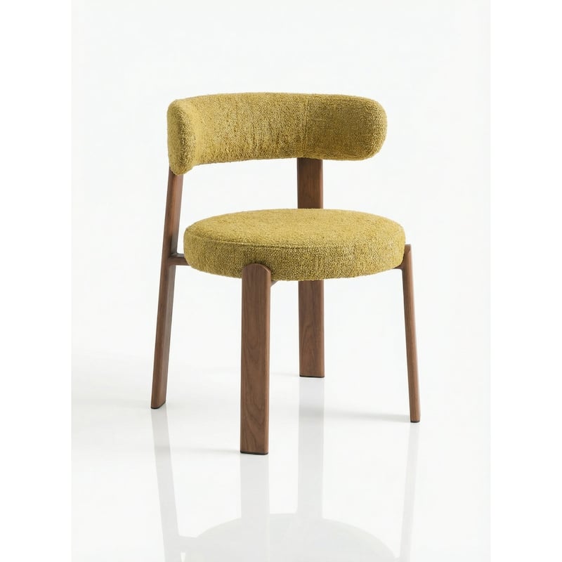 Upholstered Curved Back Wood-look Metal Frame 2pc Dining Chairs - N/A