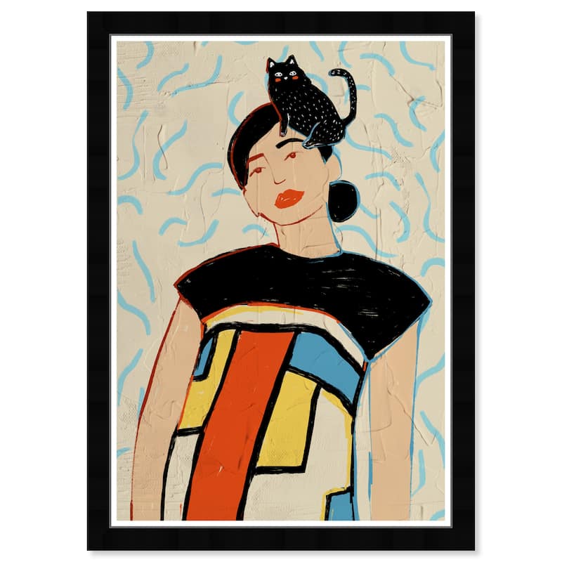 Wynwood Studio Prints Fashion and Glam Just A Girl and Her Cat Black and Modern & Contemporary Wall Art Canvas Print