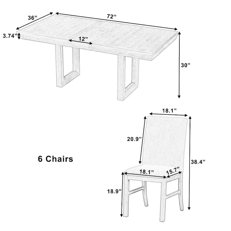 7-Piece 72 in Extendable Dining Table Set with 12 in Butterfly Leaf