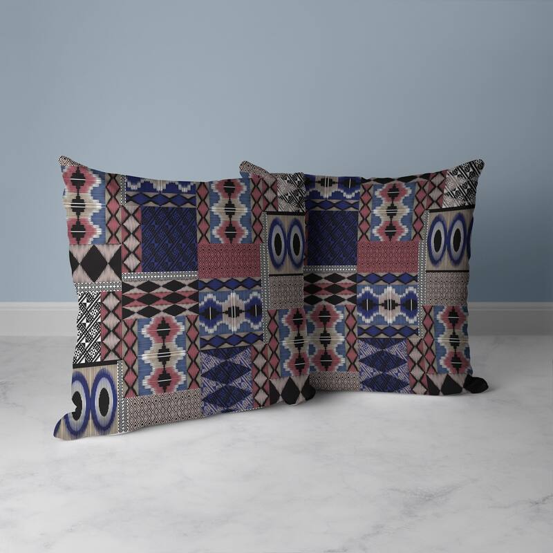 Patched Perfection Faux Suede Reversible Throw Pillow Blue and Deep