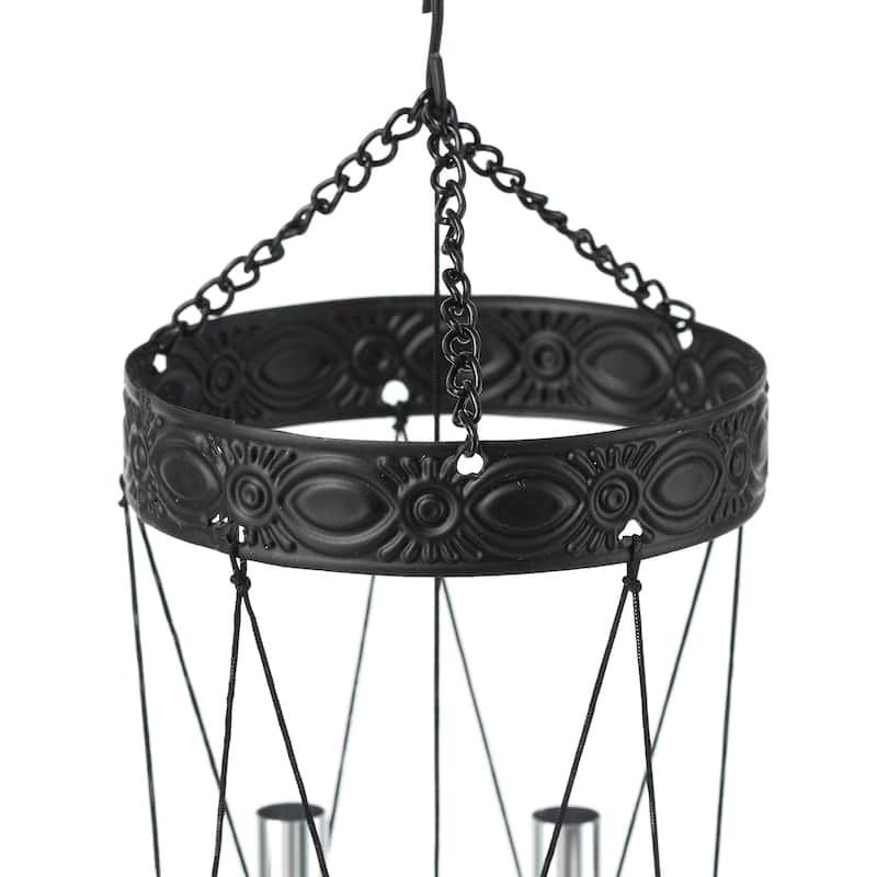 Glitzhome Set of 2 37"H Solar Lighted Metal and Glass Mosaic Windchimes - 37''H