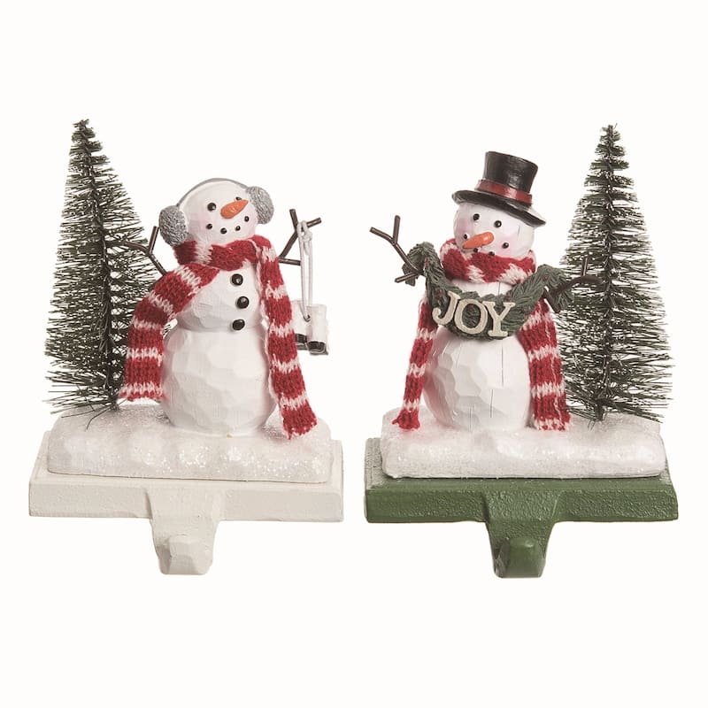 Transpac Resin Snowman Stocking Holder Set of 2 Christmas Home Decorations - Mutlicolor