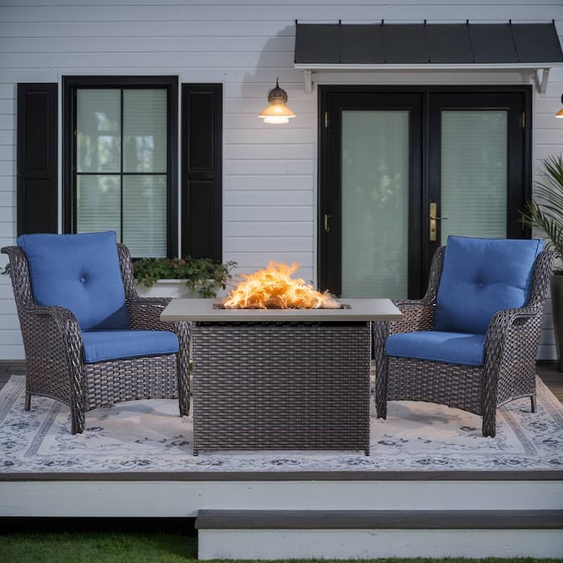 Outside Patio Chairs Sets with Fire Pit Table - Brown - Blue - Brown